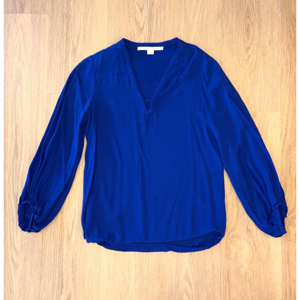 Diane Von Fustenburg DVF colbalt blue long sleeve 100% silk blouse womens sz 4